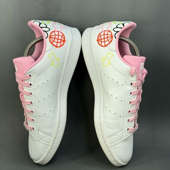 Adidas Stan Smith 'Doodle - White Pink' athletic sneaker shoes womens size 8.5 - Picture 5 of 8
